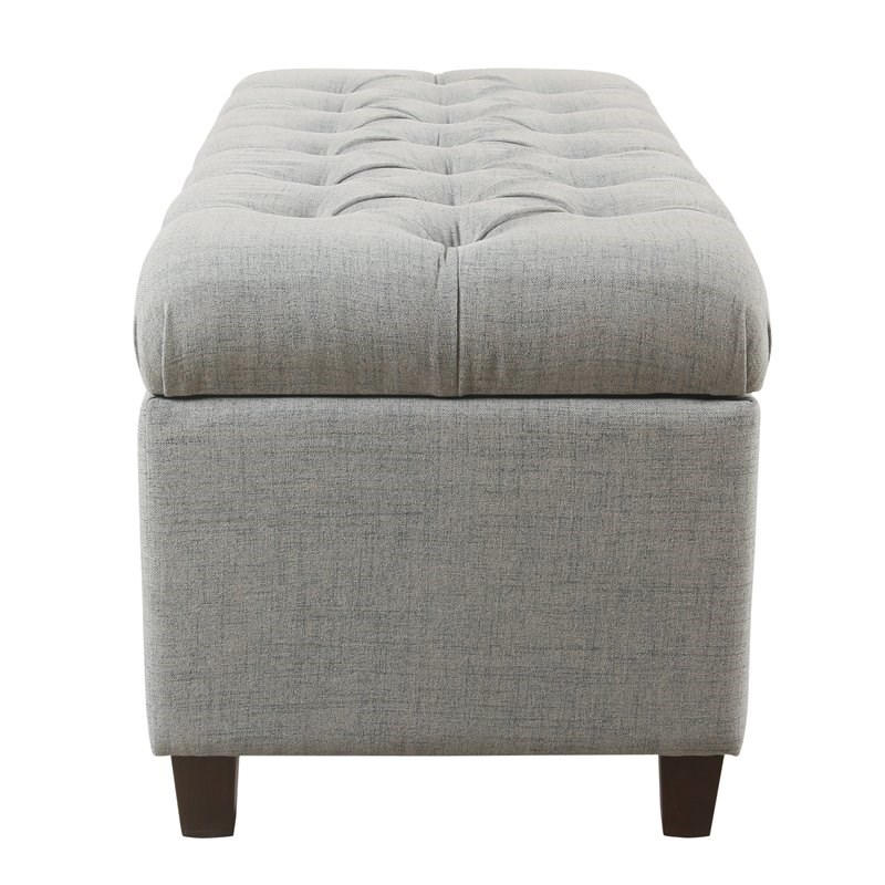 HomePop Ainsley Traditional Fabric Button Tufted Storage Bench in Light Blue