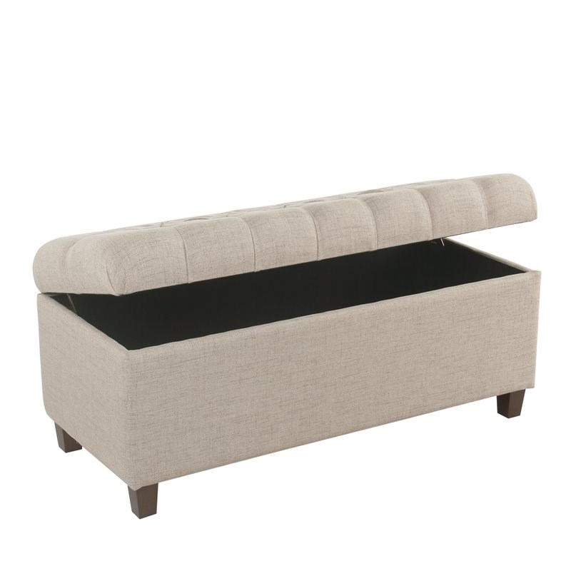 HomePop Ainsley Traditional Fabric Button Tufted Storage Bench in Tan