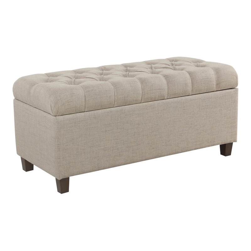 HomePop Ainsley Traditional Fabric Button Tufted Storage Bench in Tan