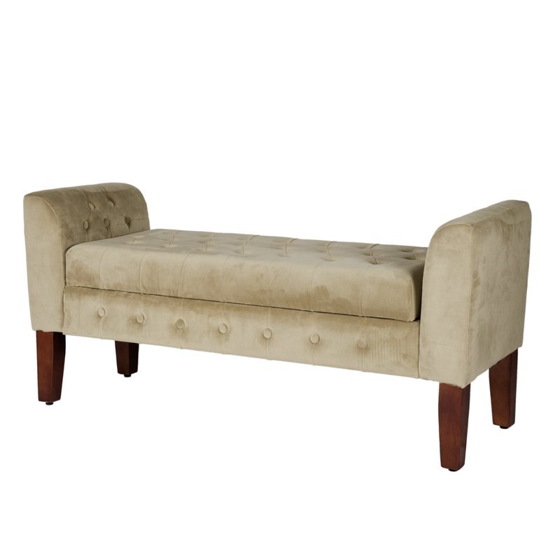 HomePop Traditional Velvet Tufted Storage Bench and Settee in Brown
