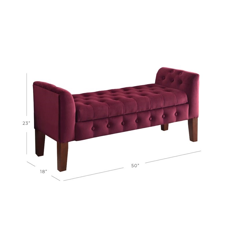 HomePop Traditional Velvet Tufted Storage Bench and Settee in Red