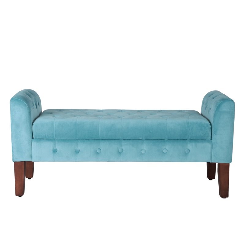 HomePop Traditional Velvet Tufted Storage Bench and Settee in Blue