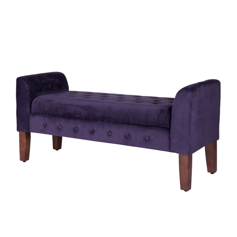 HomePop Traditional Velvet Tufted Storage Bench and Settee in Purple