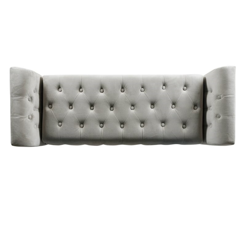 HomePop Traditional Velvet Tufted Storage Bench and Settee in Gray