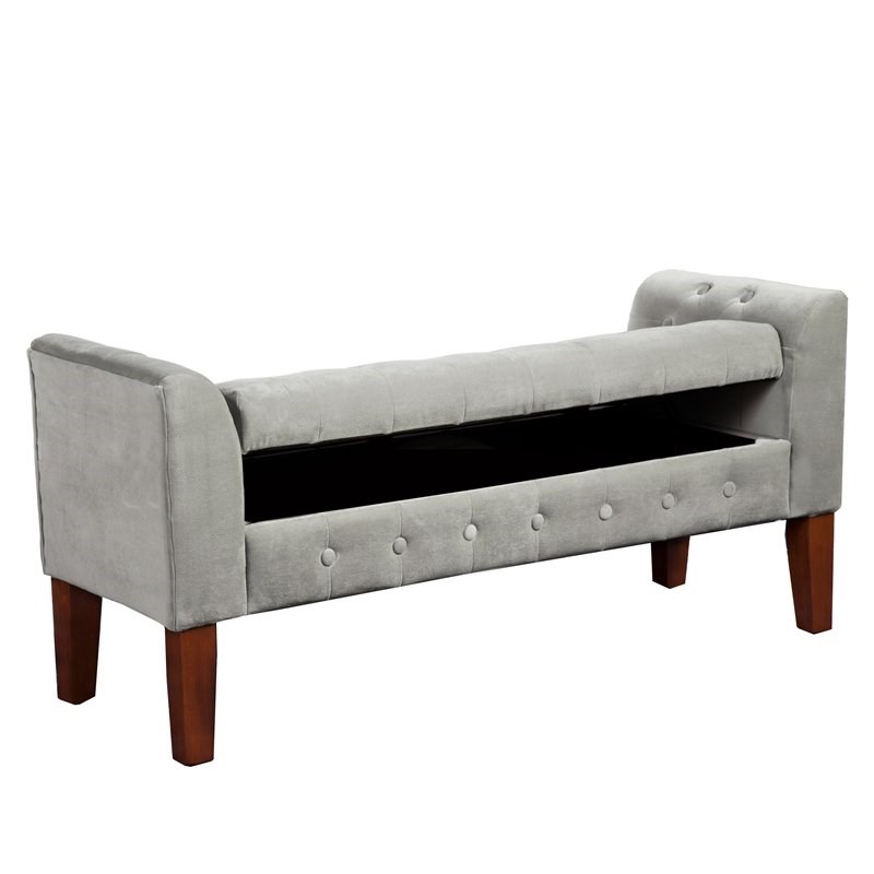 HomePop Traditional Velvet Tufted Storage Bench and Settee in Gray