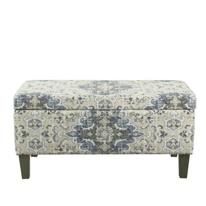 HomePop Transitional Fabric Large Decorative Storage Bench in Antiqued Blue