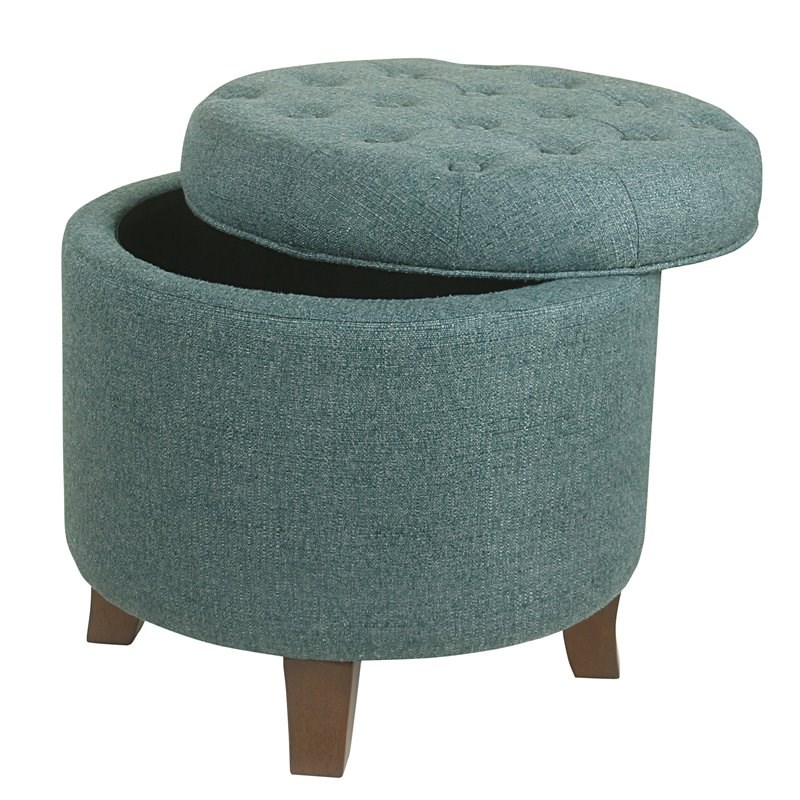HomePop Boho Transitional Wood and Fabric Storage Ottoman in Teal Blue