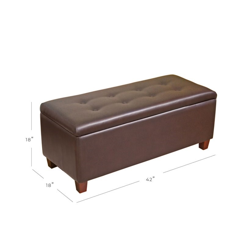 HomePop Traditional Faux Leather Large Storage Bench in Brown Finish