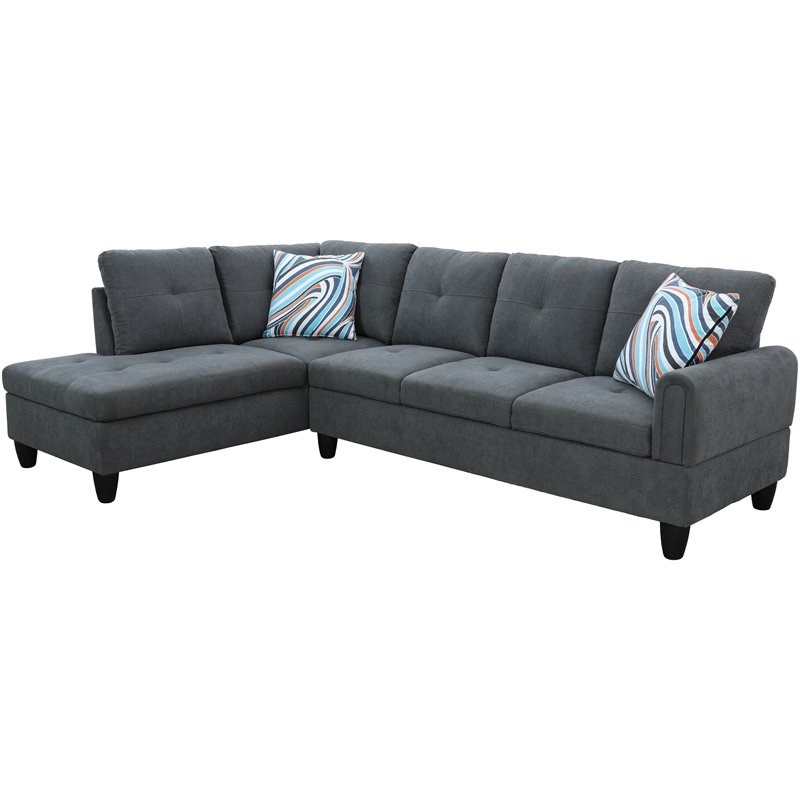 Star Home Living Marseille Linen Fabric Sectional Sofa Set in Dark Gray