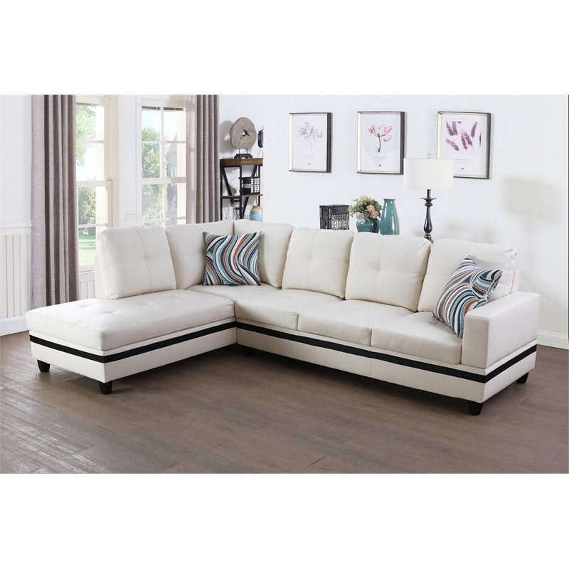 Star Home Living Corp Ben Faux Leather Left Sectional Sofa in White/Black