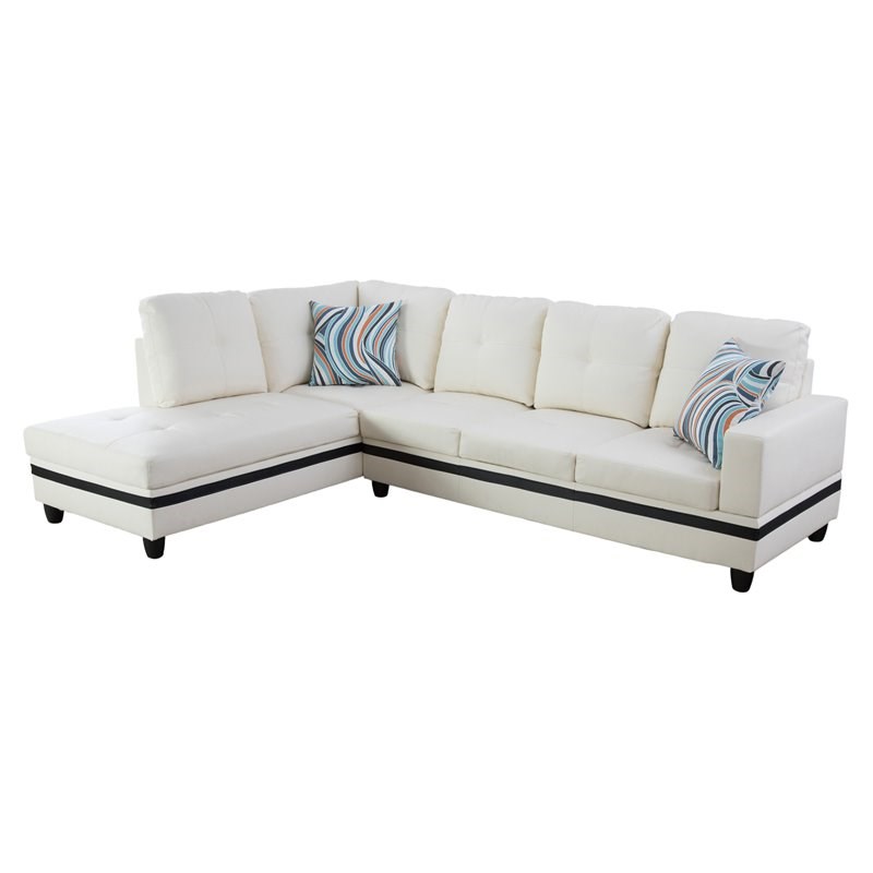 Star Home Living Corp Ben Faux Leather Left Sectional Sofa in White/Black