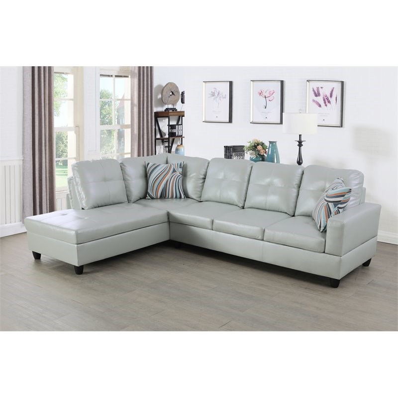 Star Home Living Corp Ben Faux Leather Left Sectional Sofa in Silver Green