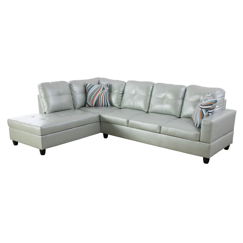 Star Home Living Corp Ben Faux Leather Left Sectional Sofa in Silver Green