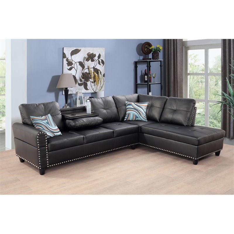 Star Home Living Corp Sean Faux Leather Sectional Sofa in Black