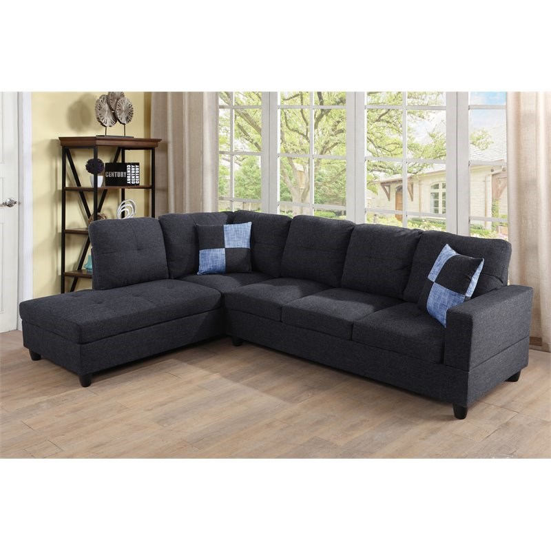 Star Home Living Corp Tracy Linen Fabric Left Facing Sectional in Black/Gray