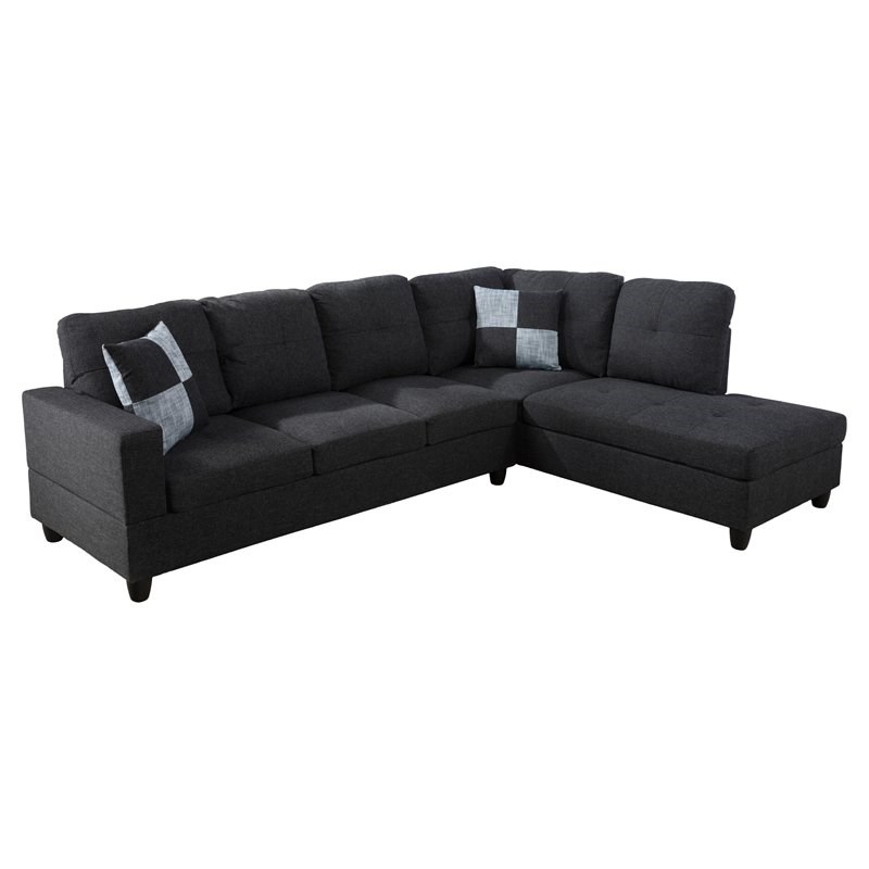 Star Home Living Corp Simon Linen Fabric Right Facing Sectional in Black/Gray