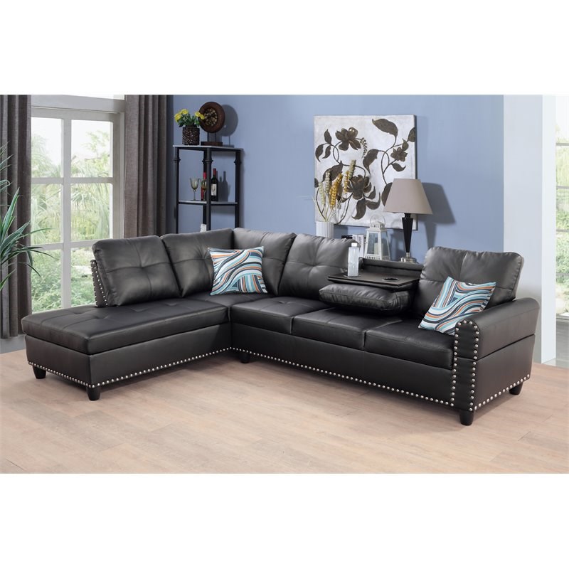 Star Home Living Corp Yolanda Faux Leather Sectional Sofa in Black