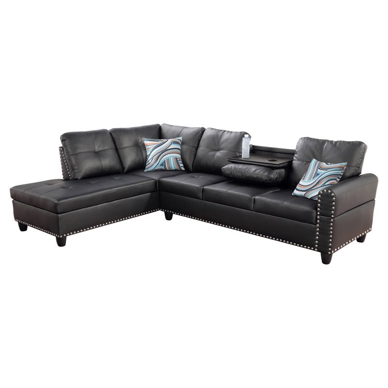 Star Home Living Corp Yolanda Faux Leather Sectional Sofa in Black