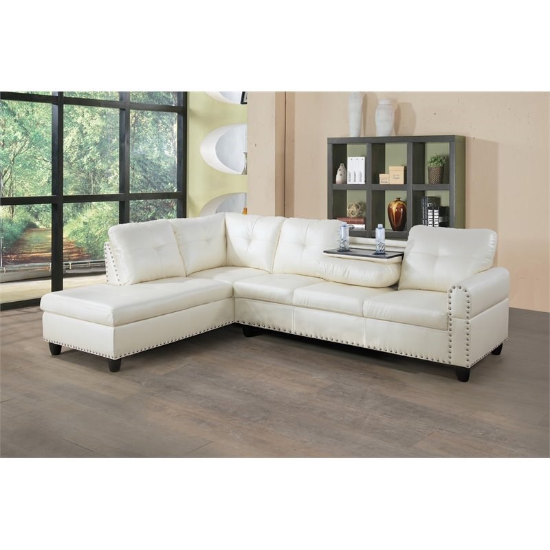 Star Home Living Corp Yolanda Faux Leather Sectional Sofa in Shiny White