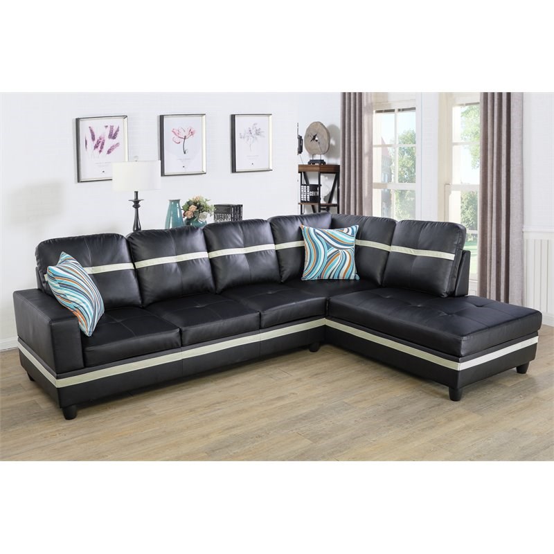 Star Home Living Corp Harry Faux Leather Right Sectional Sofa in Black/White