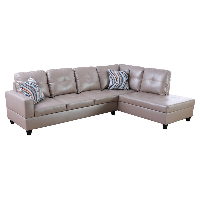 Star Home Living Corp Harry Faux Leather Right Sectional Sofa in Silver Gold