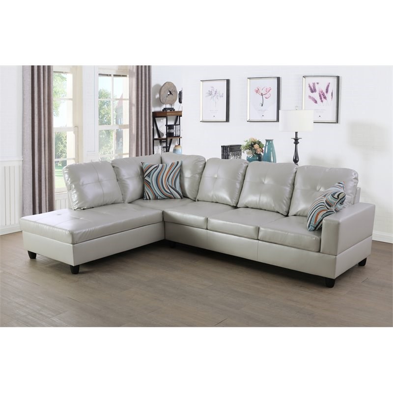 Star Home Living Corp Ben Faux Leather Left Sectional Sofa in Silver Powder