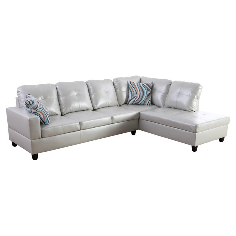 Star Home Living Corp Harry Faux Leather Right Sectional Sofa in Silver Powder