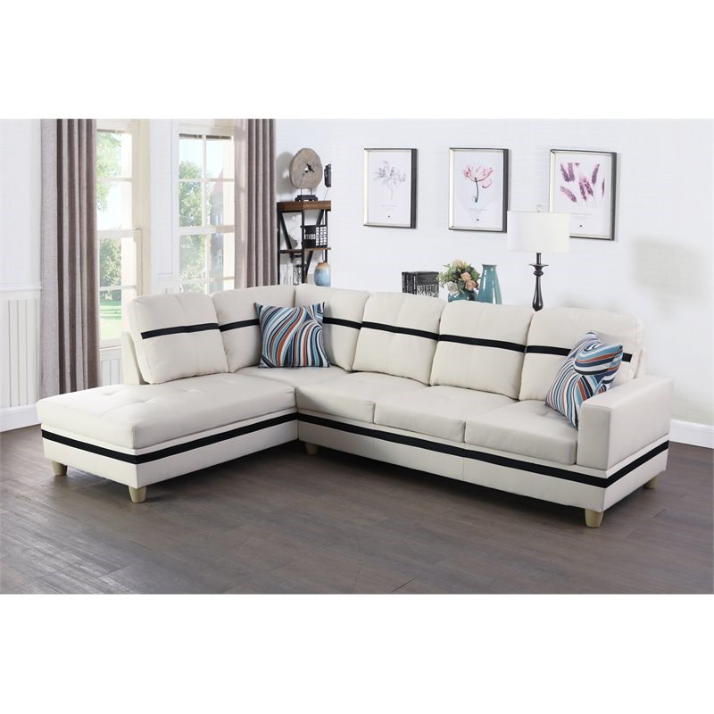 Star Home Living Corp Ben Faux Leather Left Sectional Sofa in White and Black