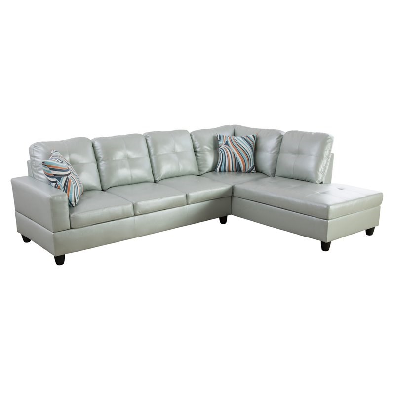 Star Home Living Corp Harry Faux Leather Right Sectional Sofa in Silver Green