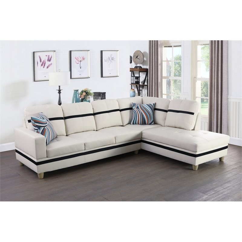 Star Home Living Corp Harry Faux Leather Right Sectional Sofa in White and Black