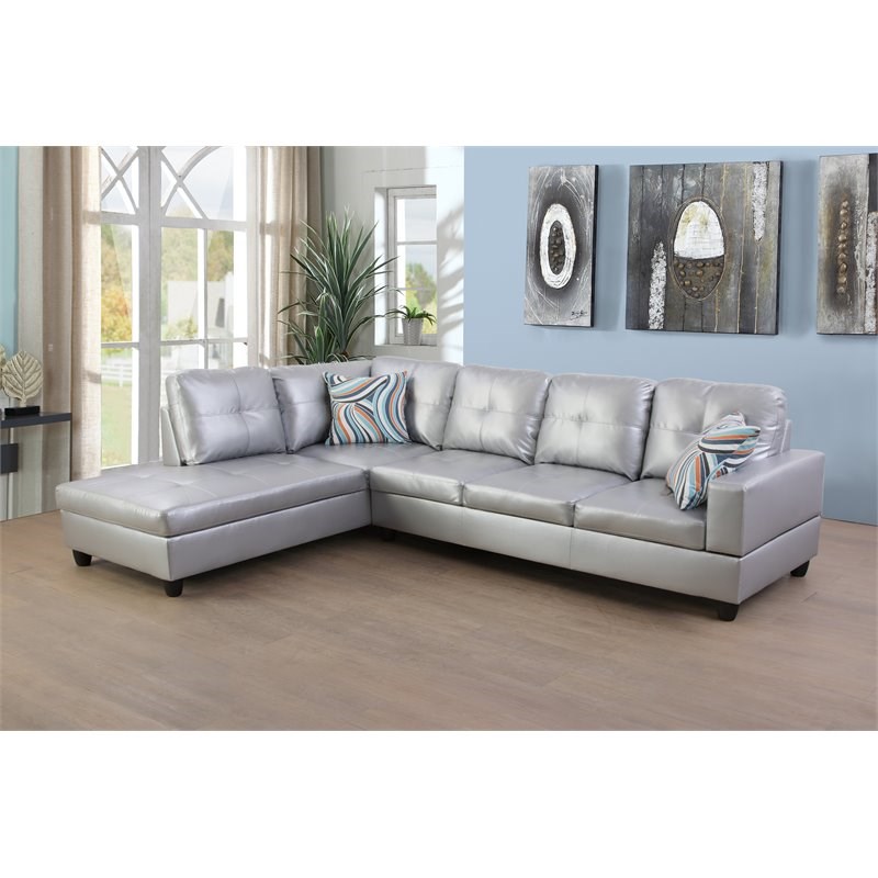 Star Home Living Corp Ben Faux Leather Left Sectional Sofa in Silver White