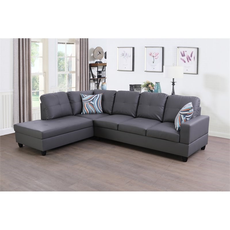 Star Home Living Corp Ben Faux Leather Left Sectional Sofa in Dark Brown