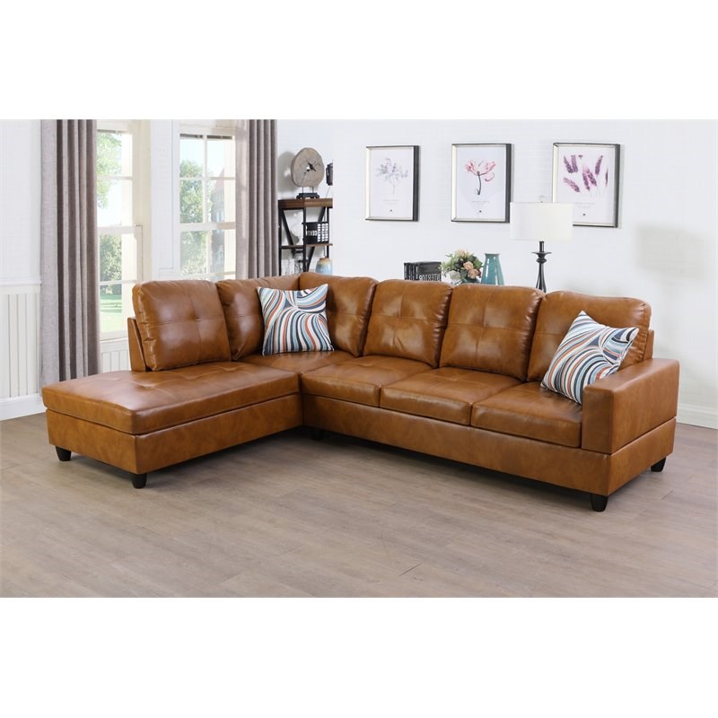 Star Home Living Corp Ben Faux Leather Left Sectional Sofa in Ginger Brown