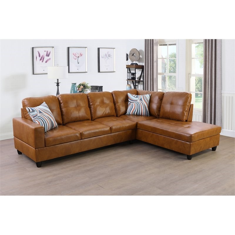 Star Home Living Corp Harry Faux Leather Right Sectional Sofa in Ginger Brown