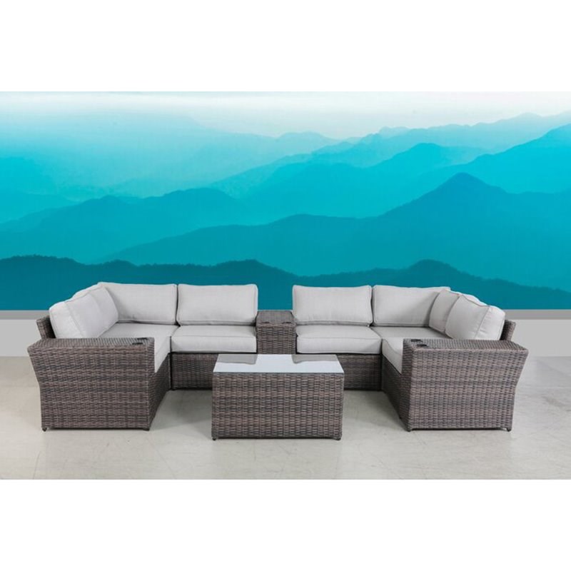 Living Source International 10-Piece Sectional Set with Cushions in Brown/Gray