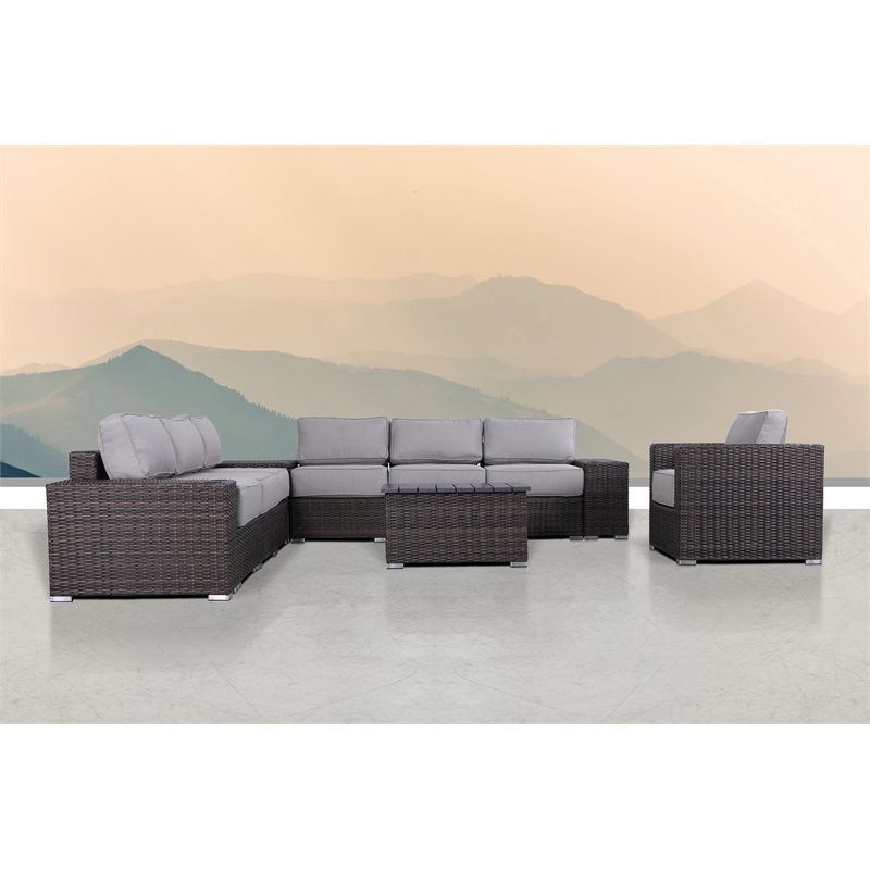 Living Source International 11-Piece Rattan Sectional Set in Brown/Gray