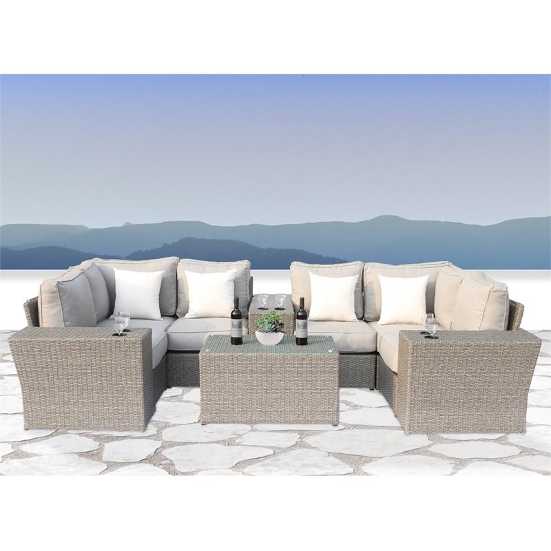 Living Source International 7-Piece Sectional Set w/Cushions in Gray/Beige