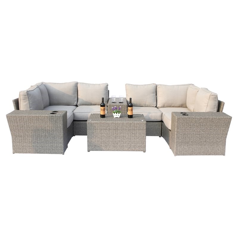 Living Source International 7-Piece Sectional Set w/Cushions in Gray/Beige