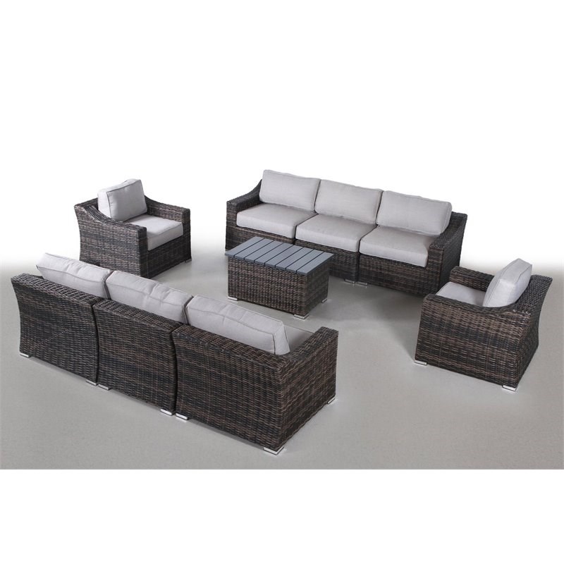 Living Source International 9-Piece Wicker Sectional Set plus Cushions in Gray