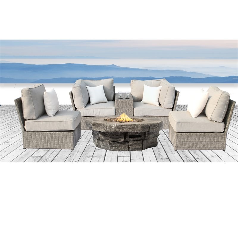 Living Source International Modern 6-Piece Rattan Sofa Set with Cushions in Gray
