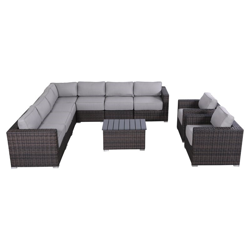 Living Source International 10-Piece Rattan Sectional Set in Brown/Gray