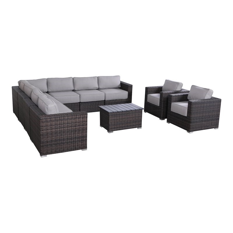 Living Source International 10-Piece Rattan Sectional Set in Brown/Gray