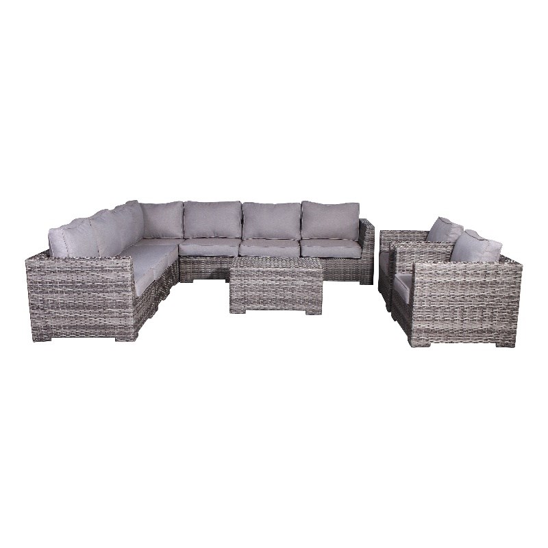 Living Source International 10-Piece Outdoor Sectional Set with Cushions in Gray