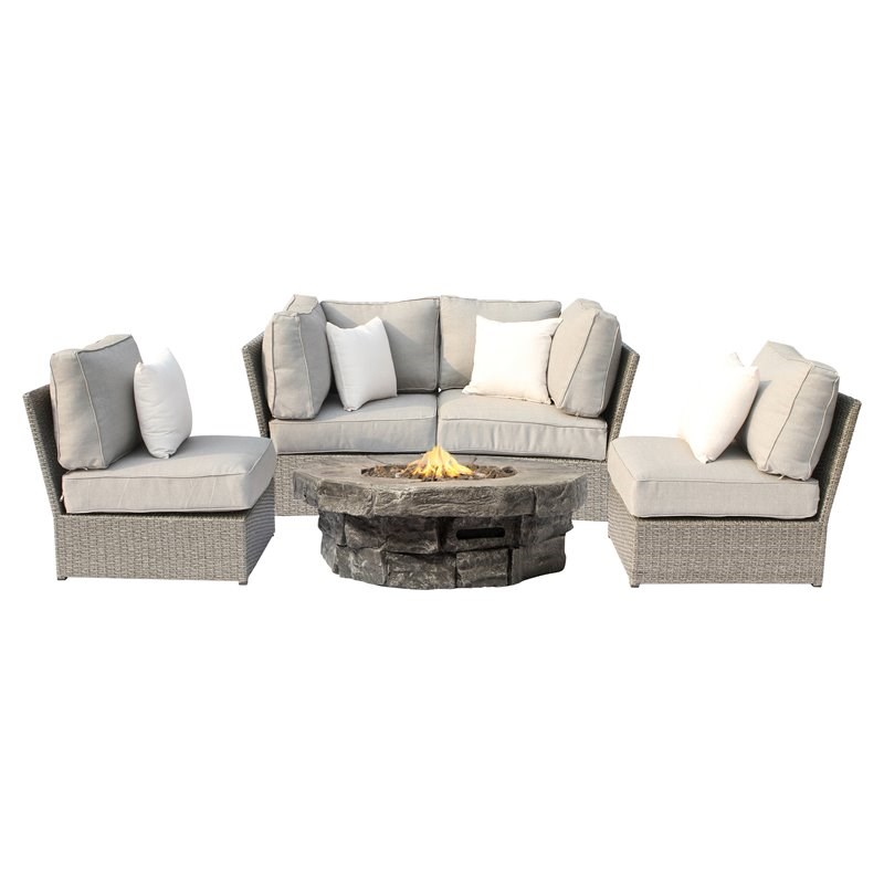 Living Source International 5-Piece Olefin Sofa Set with Cushions in Gray