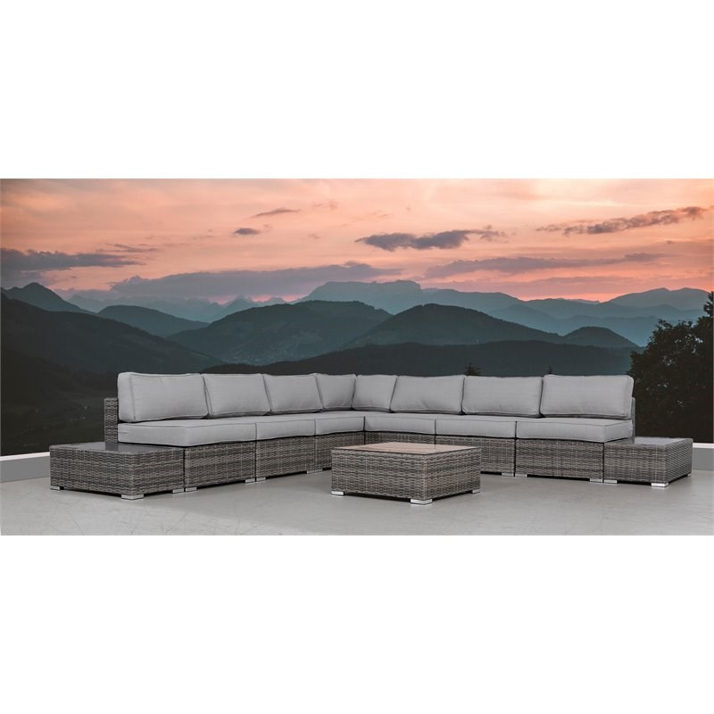 Living Source International 10-Piece Wicker Sectional Set plus Cushions in Gray