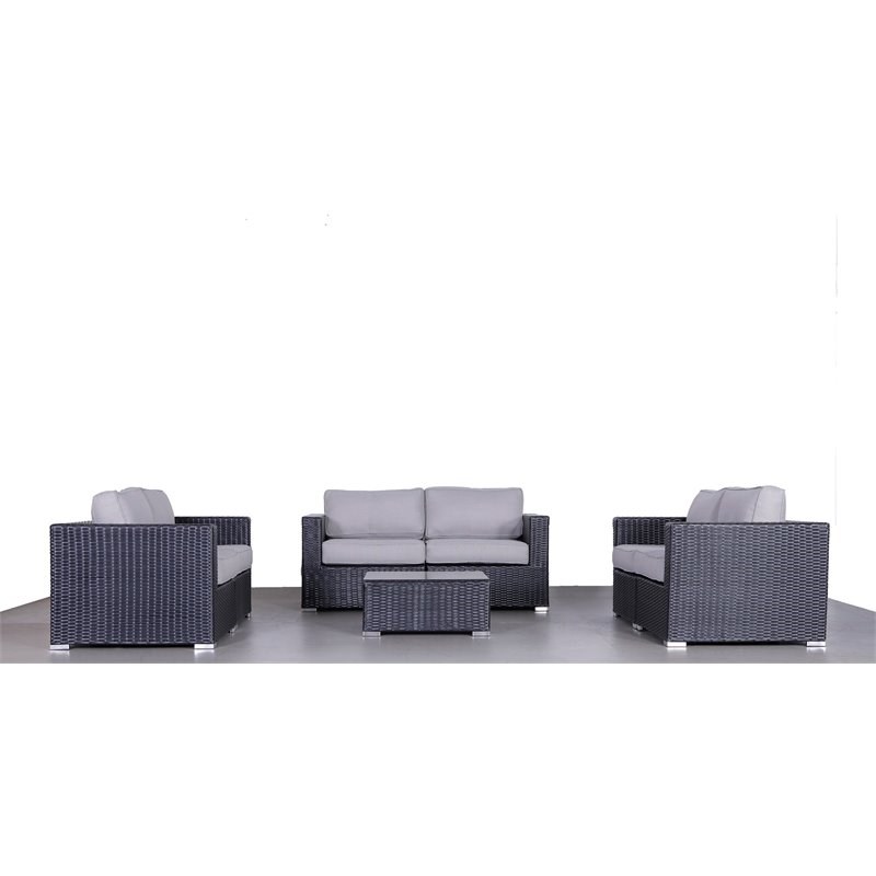 Living Source International 7-Piece Modern Rattan Sofa Set with Cushions - Black