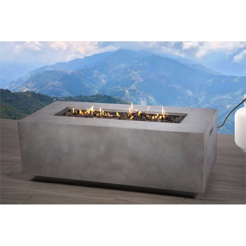 Living Source International Modern Concrete Propane Fire Pit Table in Gray