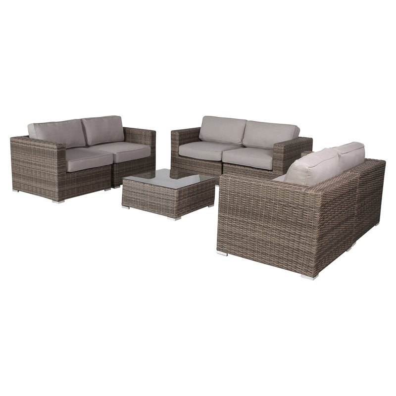 Living Source International 7-Piece Rattan Sectional Set with Cushion in Gray