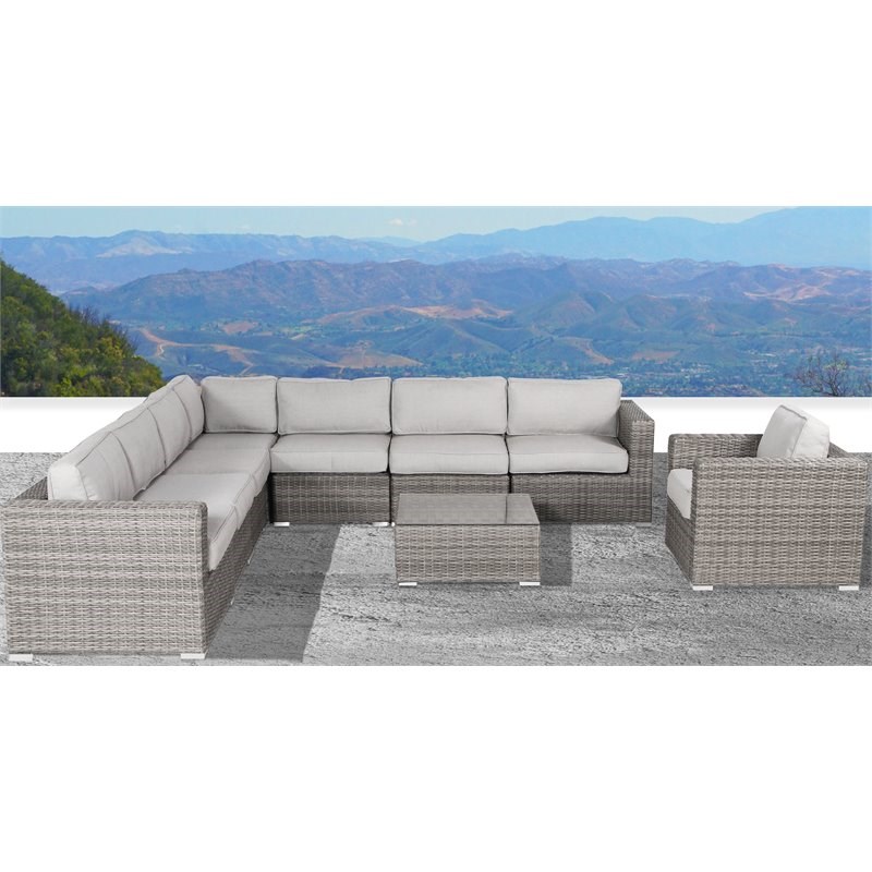 Living Source International 9-Piece Sectional Sofa Set with Cushions in Gray