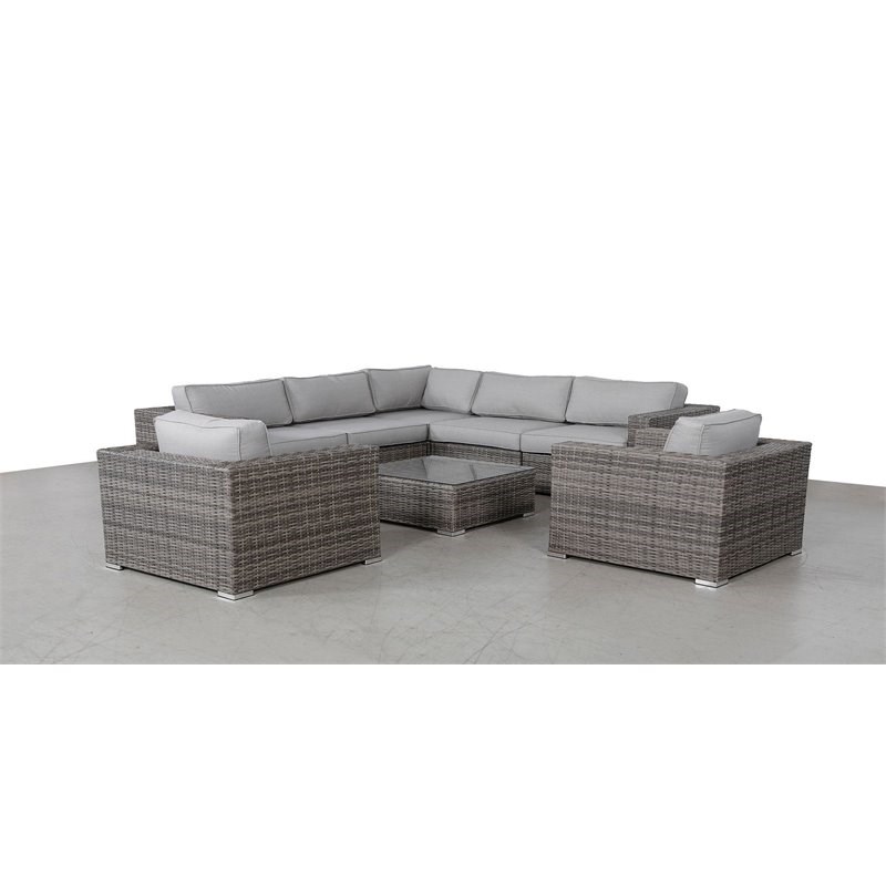 Living Source International 8-piece Rattan Sectional Set with Cushion in Gray
